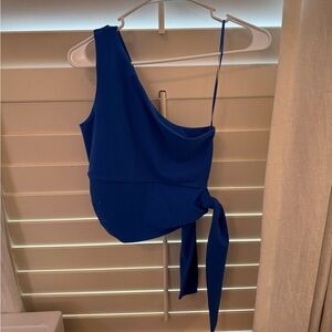 Susana Monaco Blue crop top with adjustable tie on side